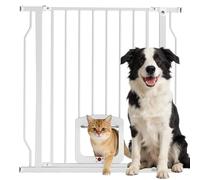 PawHut Cancello per Cani e Gatti Estensibile con Gattaiola Integrata, Cancellino per Cani in Acciaio e ABS, 75-85x2x76 cm, Bianco