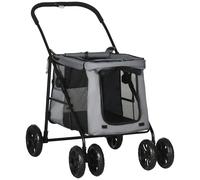 PawHut Carrello per Cani con Cuscino, 3 Tasche Laterali, Pieghevole, Carrello per Cani, 102 cm x 62 cm x 105 cm, Grigio Aosom Italy