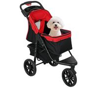 PawHut Carrello pieghevole per cani, passeggino piccolo con 3 ruote, finestre in rete, cestino e cinghie di sicurezza, 109,5 x 57,5 x 106,5 cm