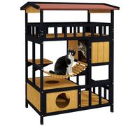 PawHut Casa per gatti, Paradiso per Gatti con Piattaforme, Ponte Oscillante e Grotte per Gatti, Adatta per 2 Gatti, Legno