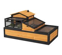 PawHut Casa per Tartarughe, 2 Livelli, per Interni ed Esterni, con Cassetto, Legno di Pino, Giallo Aosom Italy