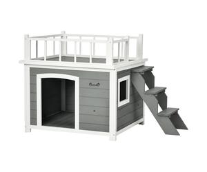 Pawhut Casetta per Cani con Terrazza Scaletta e Finestra 121x77x78cm Grigio chiaro