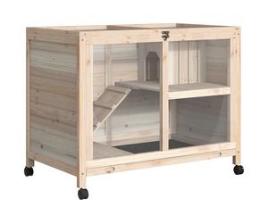 PawHut Casetta per Conigli in Legno Conigliera a 2 Livelli con Porcellini d'India, Gabbia con Rampa e Vassoio Estraibile, Color Legno Aosom