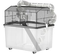 PawHut Casetta per Criceti 2 Piani con Ruote, Tubi e Rampa 58x43x57 cm Nero