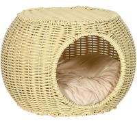 Pawhut Casetta per Gatti a 2 Livelli in Rattan PE con Cuscino Ø40x30cm Beige