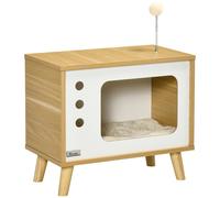 PawHut Casetta per Gatti a forma di Televisore con Cuscino e Pallina Giocattolo, Mobile da Soggiorno in Truciolato, 50x28x43 cm Aosom