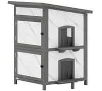 PawHut Casetta per gatti da esterno, in legno, con più ingressi e finestra, impermeabile, 60 x 60 x 88 cm, Bianco Aosom Italy