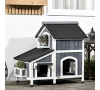 Pawhut Casetta per gatti in legno a 2 livelli con vaso 96X65X85,5 cm