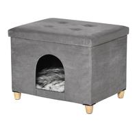 PawHut Casetta per Gatti Pouf Poggiapiedi con Cuscino Rimovibile Grigio