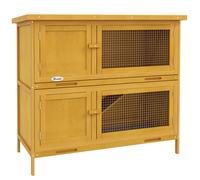 PawHut Conigliera a 2 Livelli in Legno di Abete con Rampa e 4 Porte Giallo