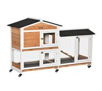 PawHut Conigliera a 2 Livelli in Legno e Rete Protettiva 157.4x53x99.5cm Grigio