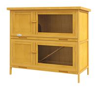 PawHut Conigliera da Esterno a 2 Livelli in Legno con Rampa e 4 Porte Giallo