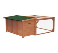 PawHut Conigliera da Esterno e Interno in Legno con Casetta per Conigli e Area Aperta Recintata, 125.5x100x49cm, Arancione Aosom