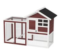 PawHut Conigliera da Esterno in Legno con Casetta e Rampa, Marrone e Bianco