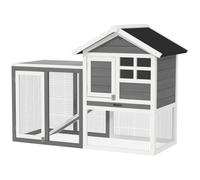 PawHut Conigliera da Esterno in Legno con Casetta e Rampa, Marrone e Bianco