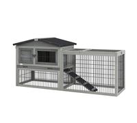 PawHut Conigliera da Esterno in Legno con Rampa, Tetto e Vassoio Grigio Chiaro