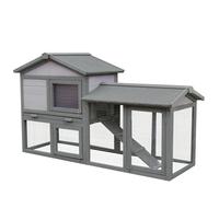 PawHut Conigliera Gabbia per Conigli in Legno da Esterno con Casetta, Spazio Aperto Recintato e Tetto, 147x54x84cm, Grigio, Bianco Aosom Italy