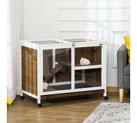 PawHut Conigliera in Legno a 2 Livelli con Casetta per Conigli e Porcellini d'India, Gabbia per Conigli con Rampa e Vassoio Estraibile, 91.5x53.3x73cm, Marrone Crea l'ambiente perfetto per i tuoi picc