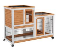 PawHut Conigliera in Legno con Ruote Vassoi Estraibili e Casetta 110x50x88cm