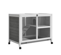 PawHut Conigliera in Legno di Abete 2 Livelli con Casetta e Vassoio Marrone