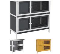 PawHut Conigliera in Legno di Abete a 2 Livelli con Rampa e 4 Porte