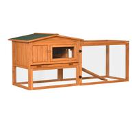 PawHut Coniglioiera per roditori 2 piani vaschetta per deiezioni recinto esterno removibile tetto apribile 156L x 58l x 68H cm legno massello pino