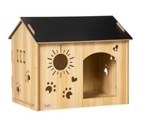 PawHut Cuccia per Cani da Interno con Struttura in Legno e Aperture a Forma di Zampa, Cuore e Ossa, Rovere Aosom Italy