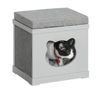 PawHut Cuccia per Gatti in Legno con 2 Cuscini e Tiragraffi Rimovibili