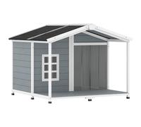 PawHut Cuccia resistente alle intemperie rialzata in legno con tetto in asfalto, terrazza, per cani di taglia media 103x107x83,5cm Grigio Aosom Italy