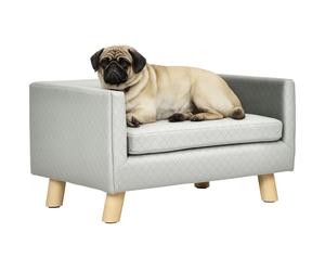 PawHut Divanetto per Cani e Gatti Stile Scandinavo con Cuscino Imbottito in Velluto e Legno, 64x45x36cm, Grigio