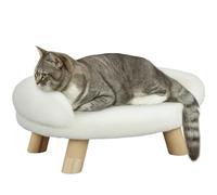 PawHut Divano per Cani, Cuccia per Cani, Divano per Animali Domestici con Design rialzato, Divano per Cani, Divano per Gatti, Poltrona con Gambe in Legno, Flanella, Crema, 47 x 40 x 20 cm