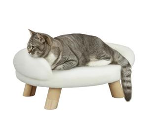 PawHut Divano per Cani, Cuccia per Cani, Divano per Animali Domestici con Design rialzato, Divano per Cani, Divano per Gatti, Poltrona con Gambe in Legno, Flanella, Crema, 47 x 40 x 20 cm