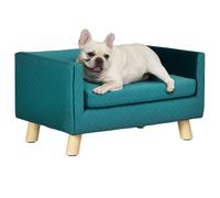 PawHut Divano per Cani e Gatti con Cuscino Imbottito in Velluto e Legno Blu