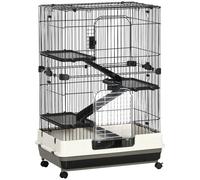 PawHut Gabbia a 3 Piani in Metallo con Vassoio per Roditori, Conigli e Furetti con 4 Ruote, 81.2x52.7x110 cm, Nera Aosom