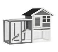 Pawhut Gabbia da esterno in legno con area aperta e rampa 122X62.6X92Cm Grigio