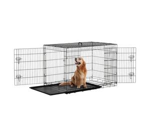 PawHut Gabbia per Cani e Gatti Kennel in Acciaio Doppia Apertura e Maniglia Nero