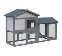 Pawhut Gabbia per conigli da esterno in legno con vassoio rimovibile e rampa antiscivolo 147X54X84 cm Grigio