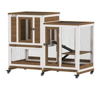PawHut Gabbia per conigli da interno gabbia per conigli in legno design di lusso 3 livelli con 3 ripiani amovibili 110 x 50 x 86 cm marrone Aosom Italy