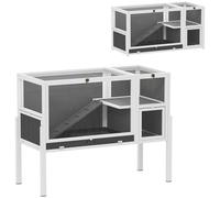 PawHut Gabbia per Conigli da Interno Rialzata con Vassoio Estraibile Grigio