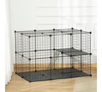 PawHut Gabbia per Conigli e Porcellini d'India Modulare e Multilivello, Gabbietta Recinto per Piccoli Roditori con 3 Porte e Fili d'Acciaio, Nero Crea uno spazio ideale per i tuoi piccoli animali con