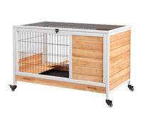 PawHut Gabbia per Conigli in Legno con 4 Ruote, Casetta e Rampa Giallo