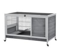 PawHut Gabbia per Conigli in Legno con 4 Ruote, Casetta e Rampa Giallo