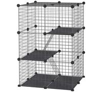 PawHut Gabbia per Conigli Modulare Multilivello 3 Porte e Fili d'Acciaio, Nero