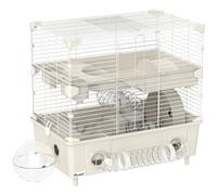 PawHut Gabbia per Criceti a 2 Livelli e 3 Porte con Ruota e Tubi, in Acciaio, PS e PP, 44.5x28x44 cm, Crema e Bianco Aosom Italy