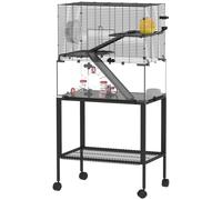 PawHut Gabbia per criceti, recinto per piccoli animali a 3 livelli, ruota, rifugio, piattaforme, rampe, ciotola, borraccia, accessori, acciaio, plastica, Nero Aosom Italy