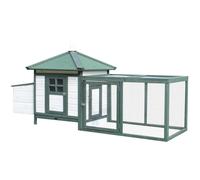 PawHut Gabbia per Galline Ovaiole in Legno, 196x76x97cm,Bianco e Verde