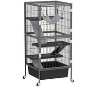 PawHut Gabbia per Piccoli Animali a 4 Livelli con Rampe, Piattaforme, Amaca e Ruote, 52x52x115 cm, Grigio Aosom Italy