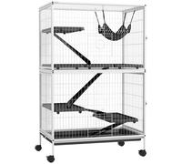 Pawhut Gabbia per piccoli animali a 4 livelli Gabbia per roditori con ruote Rampe Amaca sospesa e vassoio rimovibile per Conigli Chinchillas Ferrets 80X52X128 cm Bianco