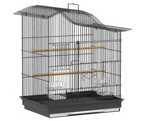PawHut Gabbia per Uccelli a 4 Porte con 2 Ciotole, 2 Posatoi e Vassoio, in Metallo e Plastica, 47.5x36x54.5 cm, Nero Aosom Italy