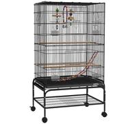 PawHut Gabbia per Uccelli con Area Gioco, Ruote, Vassoio Estraibile e Mensola, 64x45x110 cm, Nero Aosom Italy
